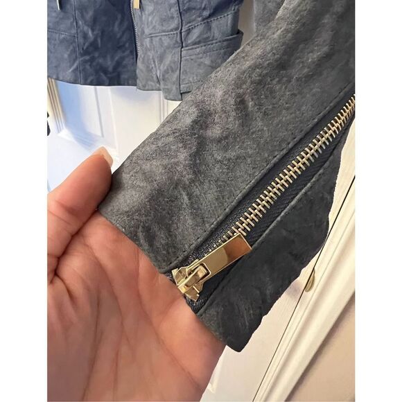 NWOT VILA Danish Designer Women's Vimiss Blue Suede Moto Jacket Size Small - Picture 4 of 12